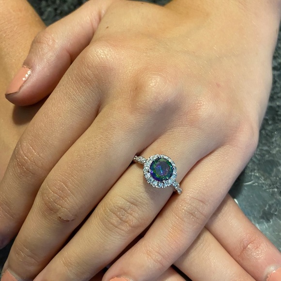 Sterling Silver Rainbow Topaz Cz & Clear Cz Ring - Picture 9 of 15